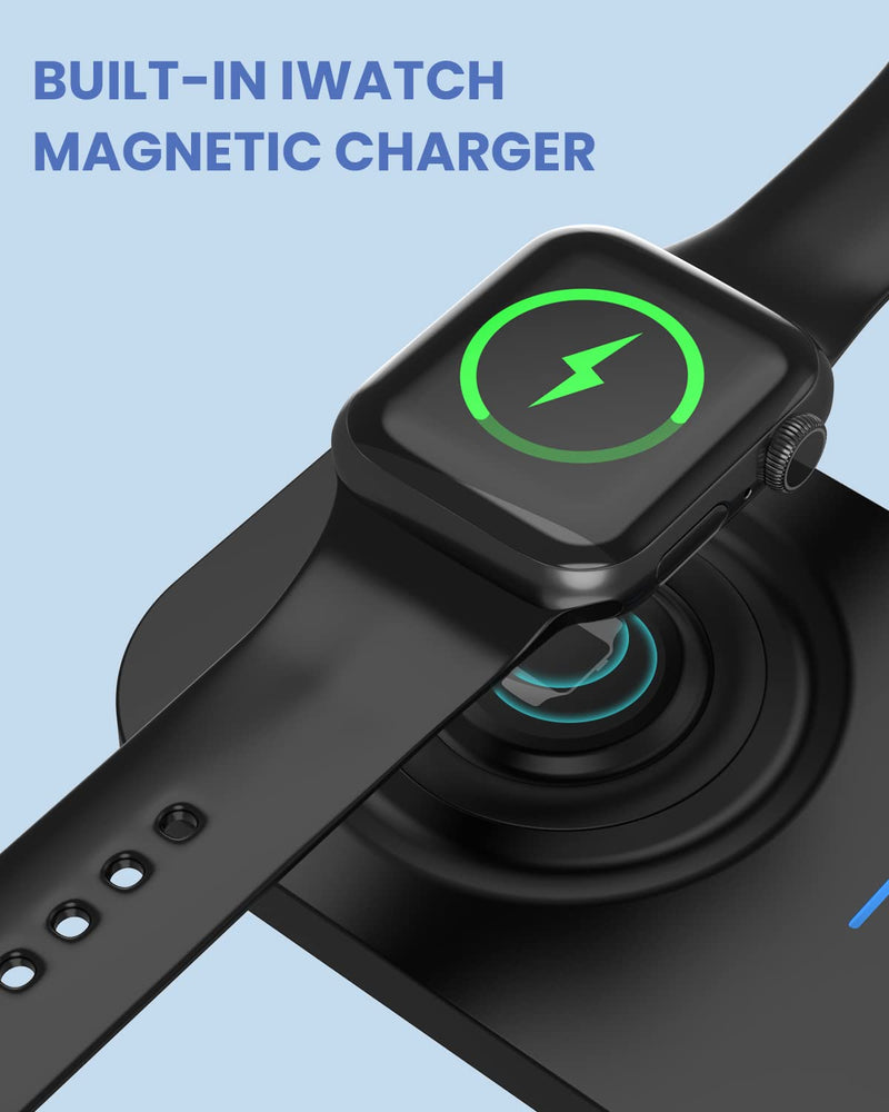  [AUSTRALIA] - Dual Wireless Charger for iPhone and Watch, Duo Charging Pad for iWatch 8/7/6/SE/5/4/3/2, iPhone 14/13/12/11/X/8/SE Series, 2 in 1 Certified Charging Station for AirPods 3/Pro/2 Black For iPhone+iWatch