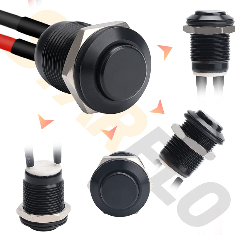  [AUSTRALIA] - Starelo 5pcs 12mm Momentary Push Button Switch Black Shell with pre-Wiring, IP65 Waterproof Push Button Switch,Stainless Steel 1 Normally Open Without LED. 12mm Black Shell