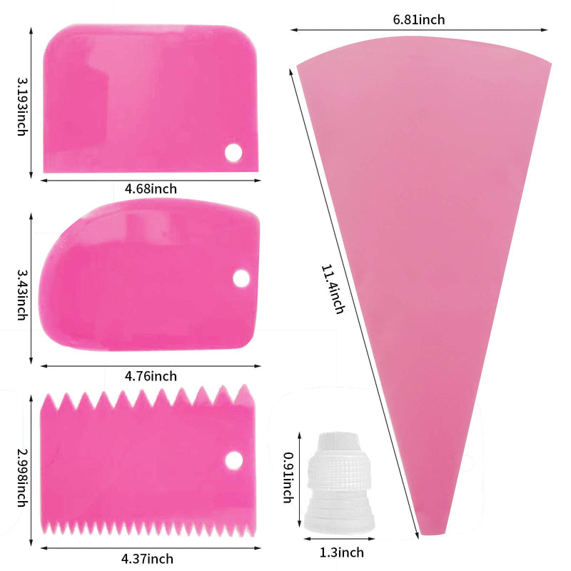  [AUSTRALIA] - Pink Piping Bags and Tips set,2 Reusable Silicone Pastry Bag with 14 Stainless Steel Nozzle Icing Tips Set, 3 Icing Smoother & 2 Couplers for Baking Decorating Cake Tool (21Pcs)