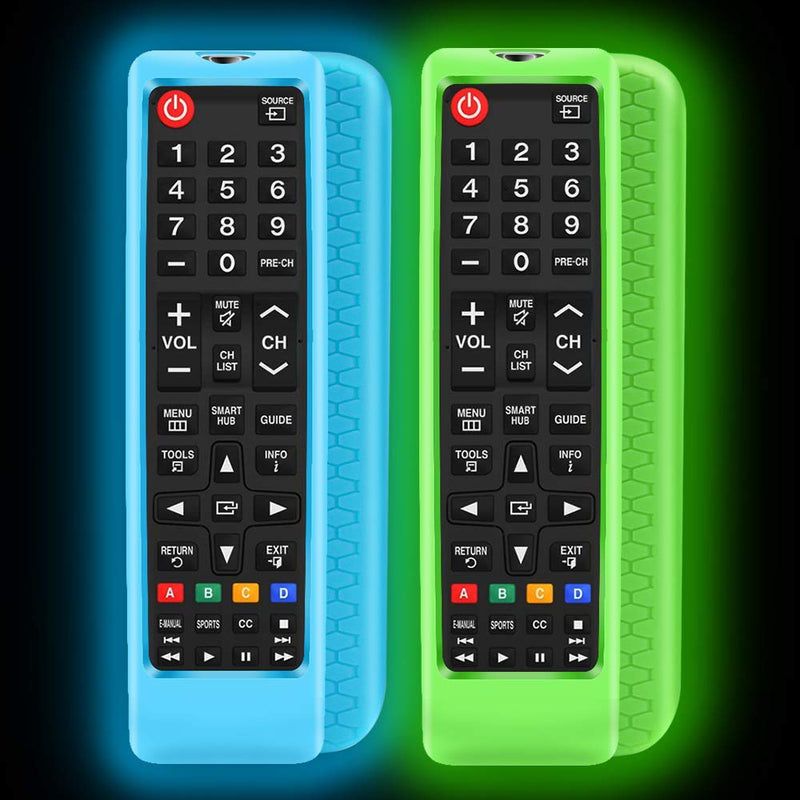  [AUSTRALIA] - 2Pack Silicone Protective Case Sleeve for Samsung LCD LED HDTV 3D Smart TV Remote,Samsung BN59-01199F BN59-01301A Remote Holder Skin,Shockproof Samsung Remote Bumper Back Covers-Glowblue Glowgreen