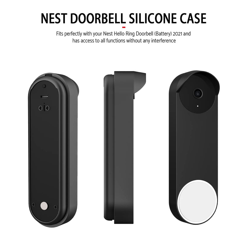  [AUSTRALIA] - PUUUCI Silicone Case for Google Nest Hello Doorbell (Battery) Cover - Weatherproof Protective Silicone Doorbell Skin Case (Black) Black