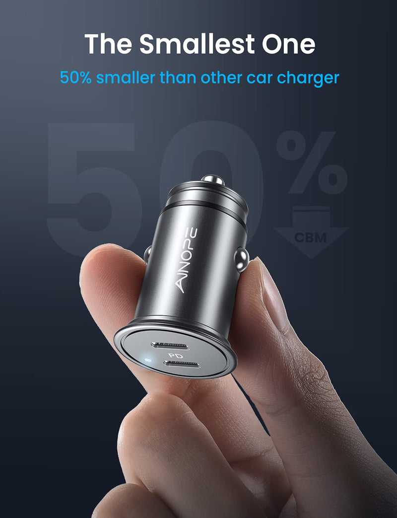  [AUSTRALIA] - AINOPE USB C Car Charger, 40W Smallest iPhone 13 Car Charger, All Metal USB C Car Charger Fast Charging PD 3.0 Dual Port Compatible with iPhone 13/13 Pro/12/12 Pro/12 Mini, Galaxy S20/S10, iPad Pro