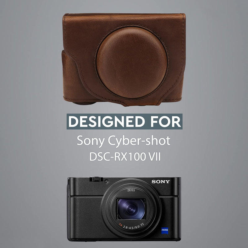  [AUSTRALIA] - MegaGear Ever Ready Leather Camera Case Compatible with Sony Cyber-Shot DSC-RX100 VII Dark Brown