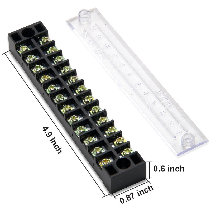  [AUSTRALIA] - MILAPEAK 10pcs (5 Sets) 12 Positions Dual Row 600V 15A Screw Terminal Strip Blocks with Cover + 400V 15A 12 Positions Pre-Insulated Terminals Barrier Strip (Black & Red) 15A 12P+5pcs Jumpers