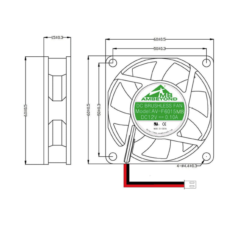  [AUSTRALIA] - Security-01 2-Pack 60mm by 60mm by 15mm 6015 12V DC 0.10A Ball Bearing Brushless Cooling Fan 2pin AV-F6015MB UL TUV