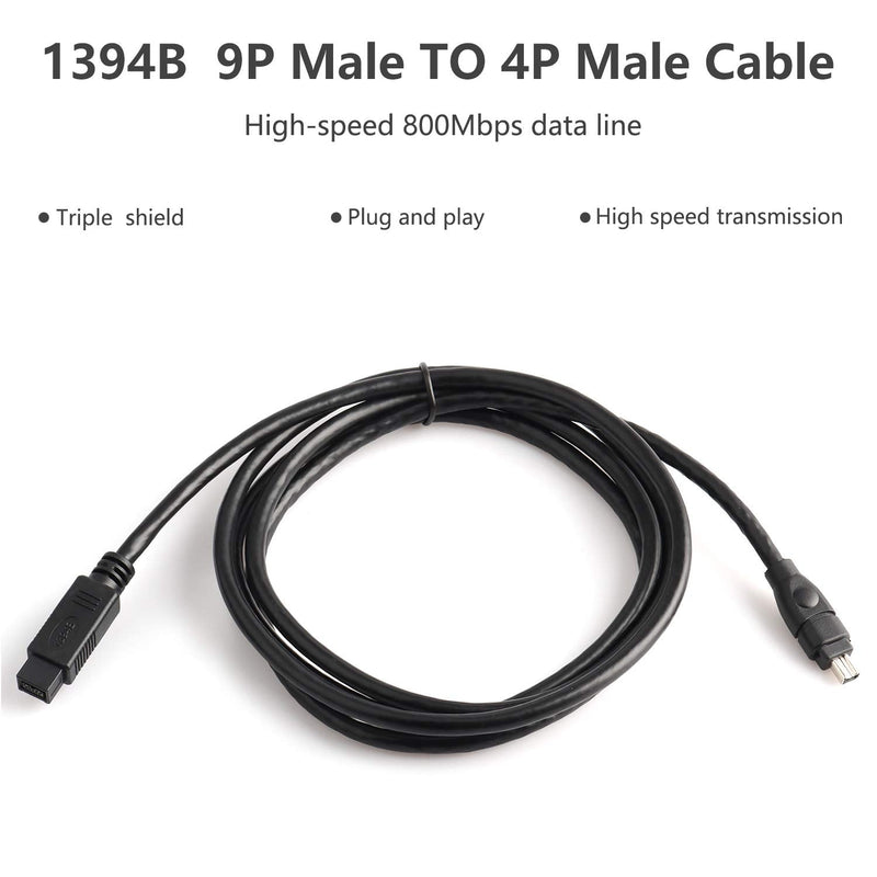  [AUSTRALIA] - Pasow FireWire Cable 9 Pin to 4 Pin IEEE 1394 Firewire 800/400 Cable 6 Feet