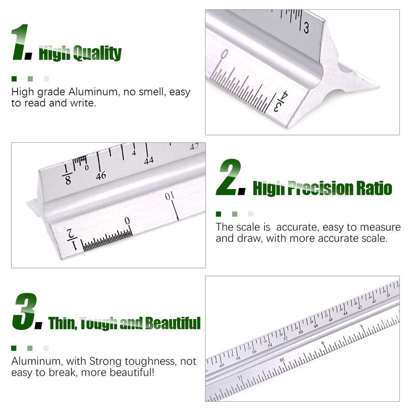 Keadic 12 Pieces Plastic Drawing Template Ruler Kit with Aluminum Architect Scale, Measuring Templates Building Geometric Drawing Rulers for Drafting Illustrations Architecture & School Work - LeoForward Australia