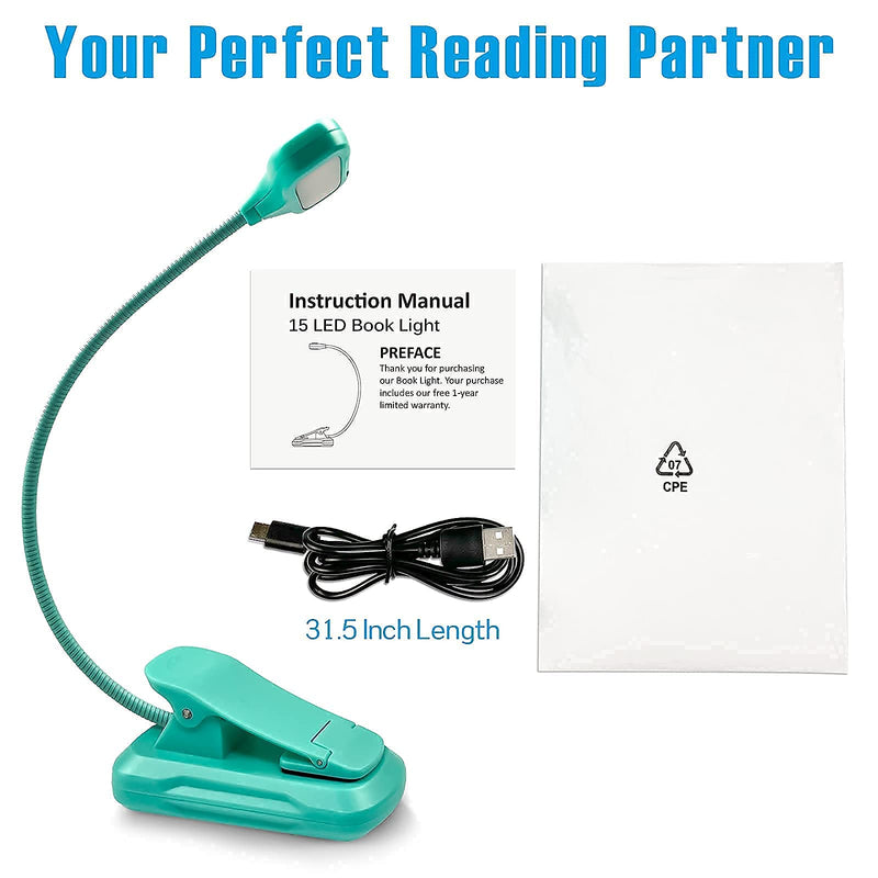  [AUSTRALIA] - AUGELUX Book Light for Reading in Bed Clip on, Rechargeable Reading Light for Books, 15 LED Eye Care Amber Reading Lamp, 9 Brightness Levels, Up to 65 Hours, Perfect for Kids, Bookworms(Blue) Blue