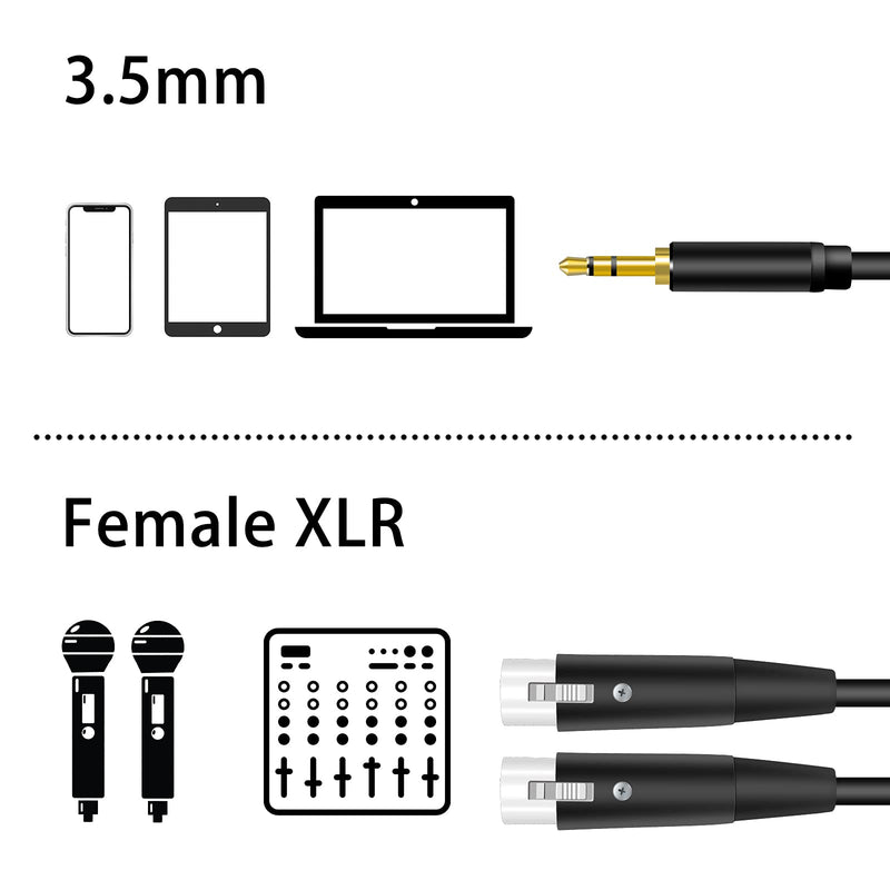 [AUSTRALIA] - Dual XLR Female to 3.5mm Cable 6Ft 2pack,BELIPRO XLR 3 Pin to 1/8 Inch Mini Jack TRS Stereo Aux Interconnect Audio Mic Cable.… 6Ft-[2 pack]