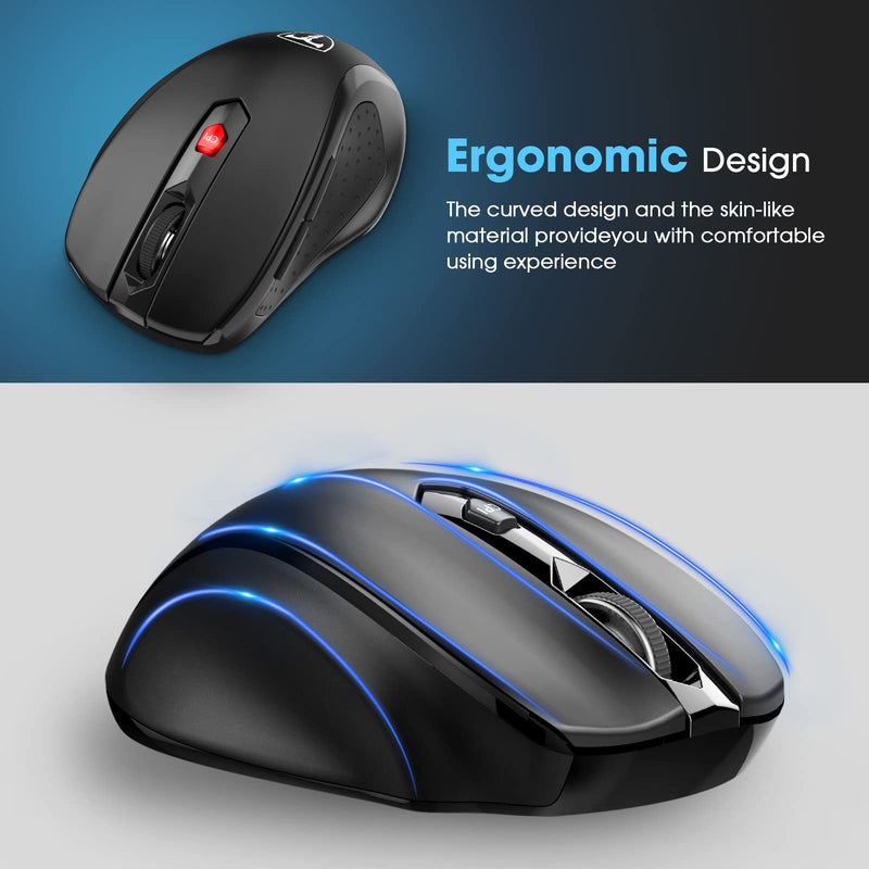 [AUSTRALIA] - Wireless Mouse for Laptop,WEEMSBOX 2.4G Computer Mouse Ergonomic Mouse with USB Receiver, Finger Rest, 5 Adjustable DPI Levels, 2400DPI USB Mice for Laptop Chromebook Notebook MacBook Computer, Black