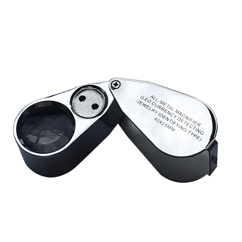  [AUSTRALIA] - 40X Full Metal Jewelry Loop Magnifier,Pocket Folding Magnifying Glass Jewelers Eye Loupe with LED and UV Light,F015