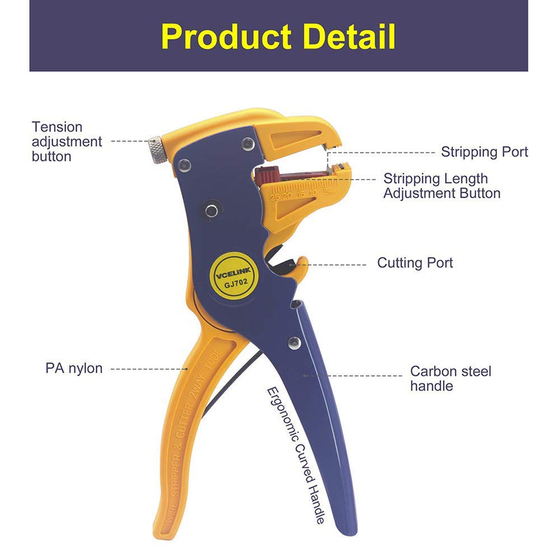  [AUSTRALIA] - VCELINK Automatic Wire Stripper and Cutter, Professional 2 in 1 Adjustable Electrical Cable Wire Stripping Tool&Eagle Nose Pliers (7-Inch)