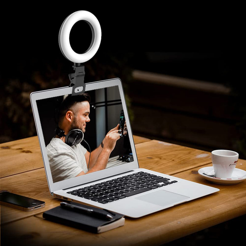  [AUSTRALIA] - XINBAOHONG Video Conference Lighting Kit, 5" Ring Light Clip on Laptop Monitor with Tripod Stand Webcam Zoom Lighting for Remote Working Self Broadcasting and Live Streaming