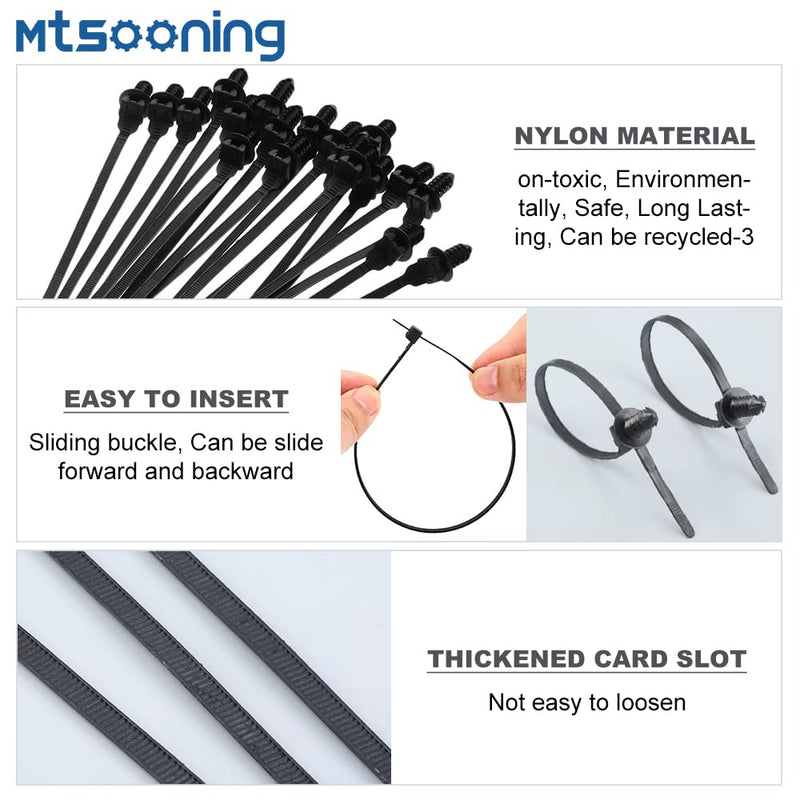  [AUSTRALIA] - Mtsooning Car Mount Wire Tie, 30PCS Black Nylon Push Mount Wrap Straps, 7.28inch Zip Fastener Cable Clips for Sorting Out Cable and Wire Clearly, Household Construction Electronic Auto Industry