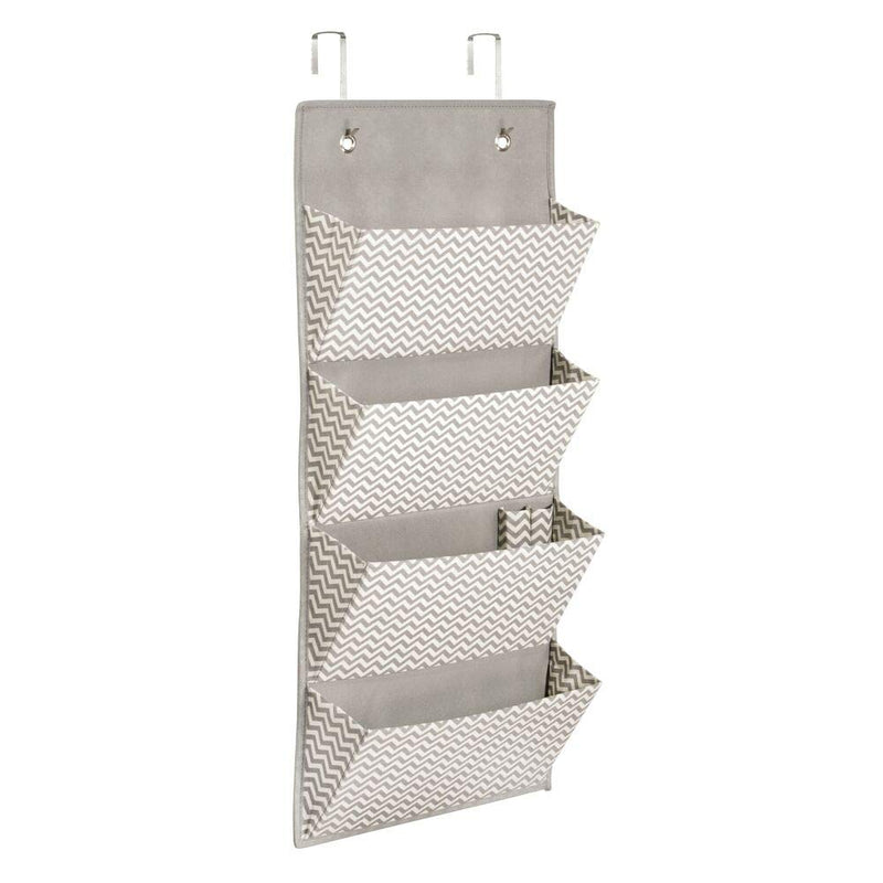 mDesign Soft Fabric Wall Mount/Over Door Hanging Storage Organizer - 4 Large Cascading Pockets - Holds Office Supplies, Planners, File Folders, Notebooks - Chevron Zig-Zag Print - Taupe/Natural - LeoForward Australia