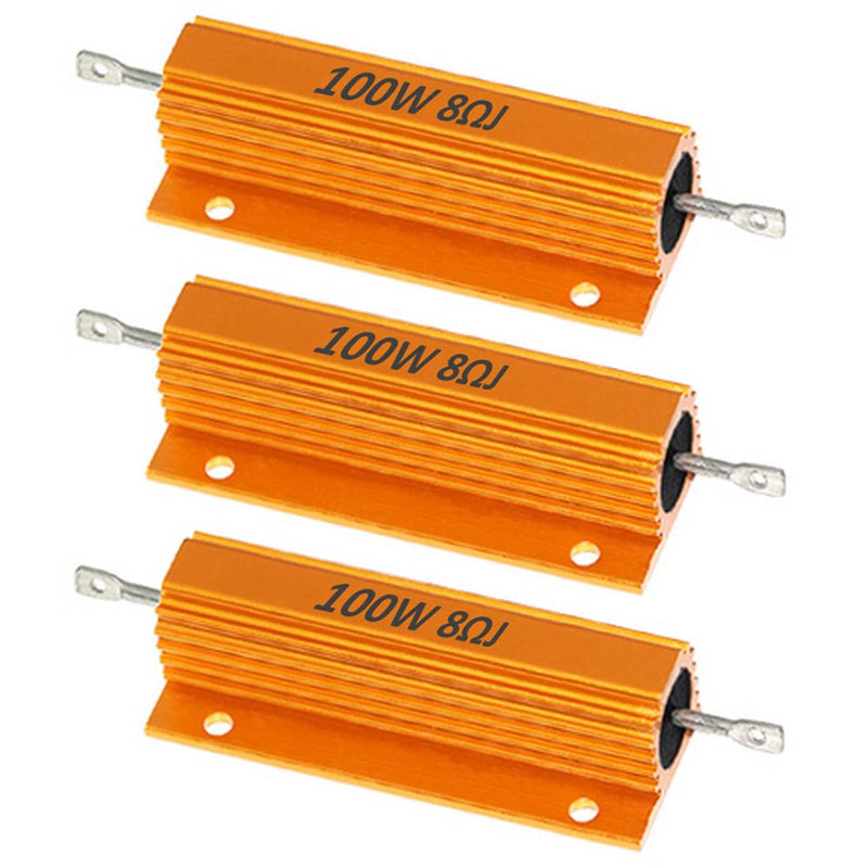  [AUSTRALIA] - ETOPARS 3 Pcs 100W 8 Ohm 5% Aluminum Housing Wire Resistor Load Resistors Tap Resistor Chassis Mounting Wirewound Golden Housing Resistor 8 Ohm 100W Gold 100W