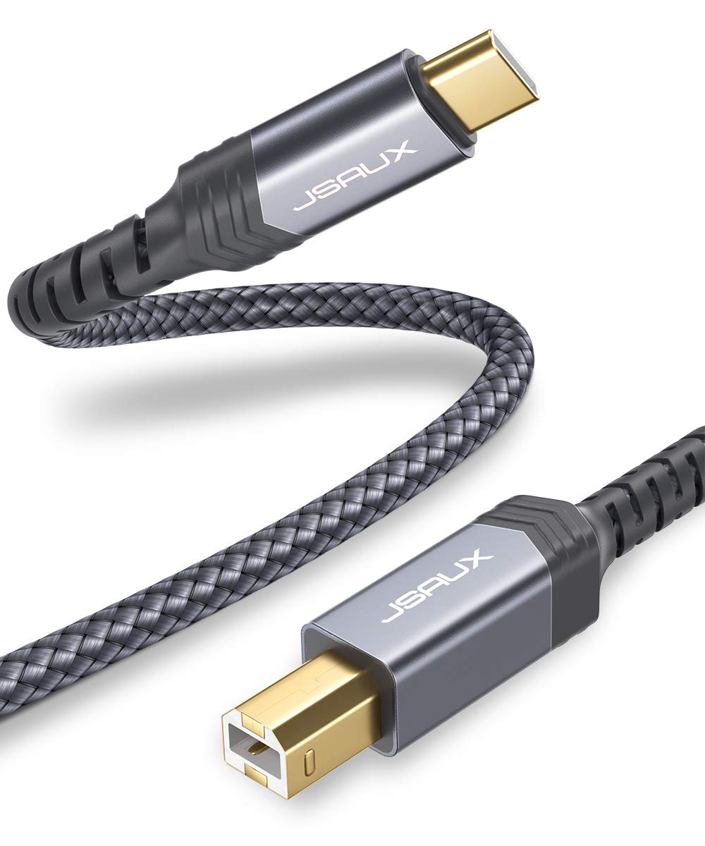  [AUSTRALIA] - USB B to USB C Printer Cable 10ft, JSAUX USB C to USB B Printer Cable Nylon Braided, USB C MIDI Cable Compatible for MacBook Pro, HP, Epson, Canon, Brother, Lexmark, Xerox Printers and Scanners-Grey Grey