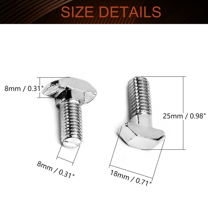  [AUSTRALIA] - MroMax M8-1.25x20mm T Slot Bolts Carbon Steel Drop-in Stud Sliding Screw Bolt Metric Hammer Head Bolt for European Standard 40 Series Aluminum Extrusions Silver 20Pcs