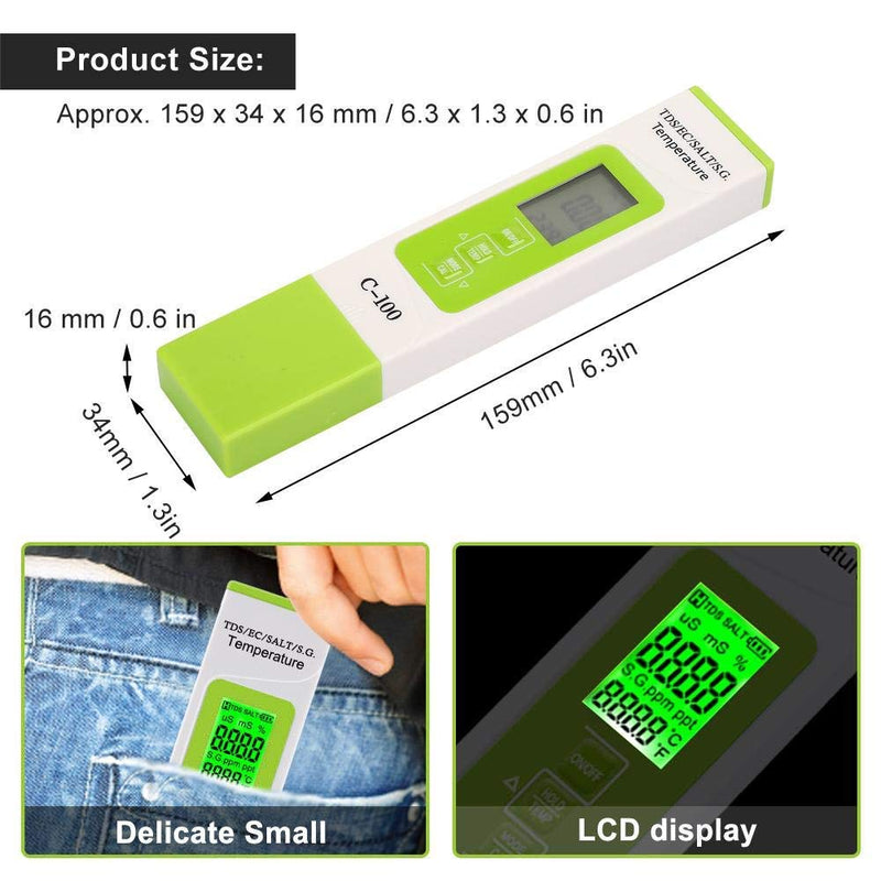 Fdit 5 in 1Portable Salinity/Temperature/TDS/EC Digital Seawater Quality Tester for Pools, Aquariums & Saltwater - LeoForward Australia