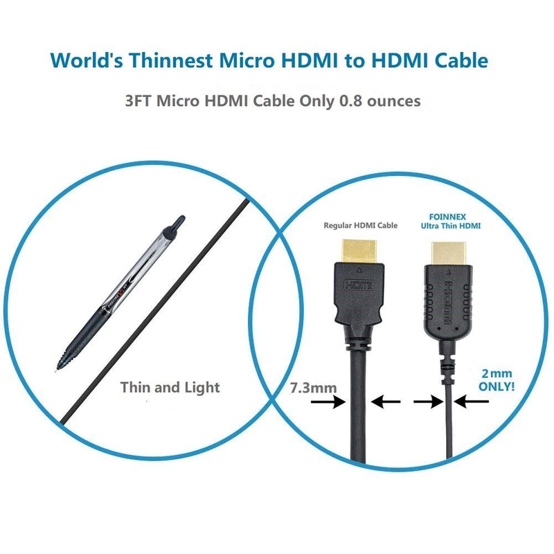 Ultra Thin Flexible Micro HDMI to HDMI Cable 3FT for Gimbal, GoPro Hero 7 Black,Canon Camera, Stabilizer, World's Thinnest Hyper Slim Micro HDMI Cord,Supports 4K@60Hz,3D,Ethernet,ARC Black Ultra Thin Micro HDMI Cable 3FT - LeoForward Australia