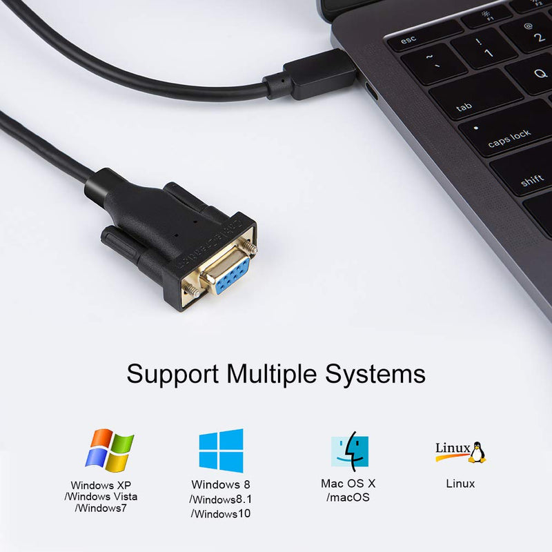 CableCreation USB-C to RS232 Serial Adapter with PL2303 Chip 3.3 Feet, RS232 DB9 Female Converter Cable Thunderbolt 3 Port Compatible with MacBook Pro, iMac, XPS 13, XPS 15, Surface Pro, 1M Black 3.3FT - LeoForward Australia