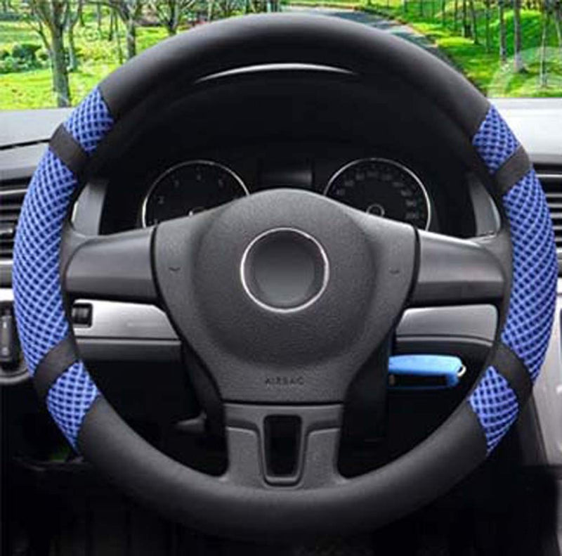 [AUSTRALIA] - Microfiber Leather and Viscose Universal Breathable Anti-Slip Odorless Steering Wheel Cover (15.25''-16'', Blue)