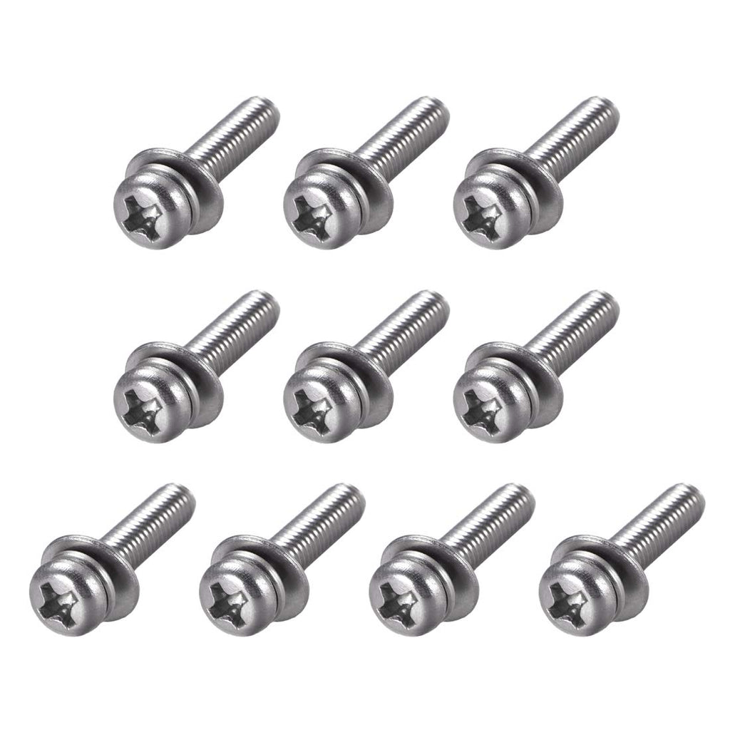  [AUSTRALIA] - uxcell M4 x 20mm Stainless Steel Phillips Pan Head Machine Screws Bolts Combine with Spring Washer and Plain Washers 10pcs M4x20mm Silvery