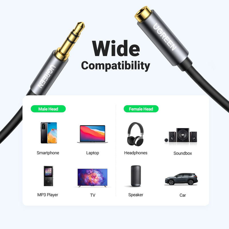  [AUSTRALIA] - UGREEN Headphone Extension Cable 3.5mm Extension Gold Plated Aux Extension Cable Audio Stereo Jack Male to Female TRS Cord Extender Compatible with iPhone iPad Phones Tablets Media Players, 10FT