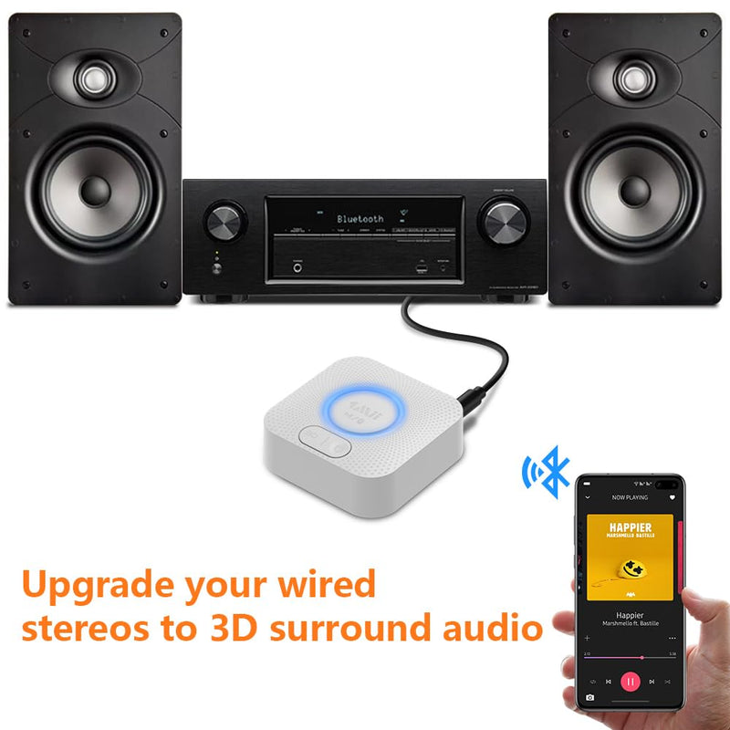  [AUSTRALIA] - 1Mii Bluetooth 5.0 Receiver, HiFi Bluetooth Audio Adapter, 12hrs Playtime Bluetooth Receiver with 3D Surround aptX Low Latency for Home/Car Stereo/Speakers Grey