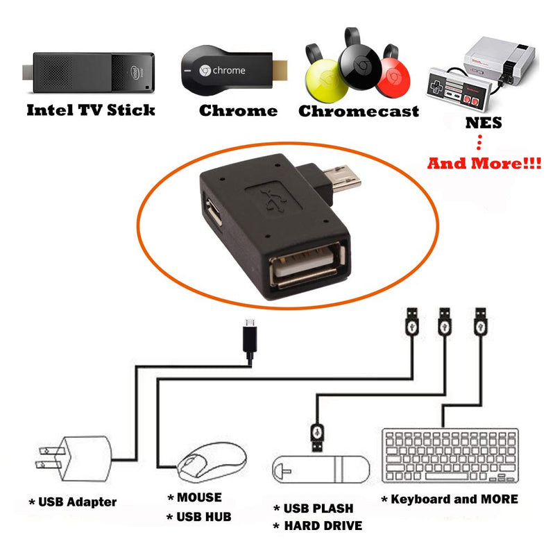  [AUSTRALIA] - AuviPal 2-in-1 Powered Micro USB to USB OTG Adapter 90 Degree Right Angled for FireStick, S/NES Classic Mini, Sega Genesis and More - 2 Pack