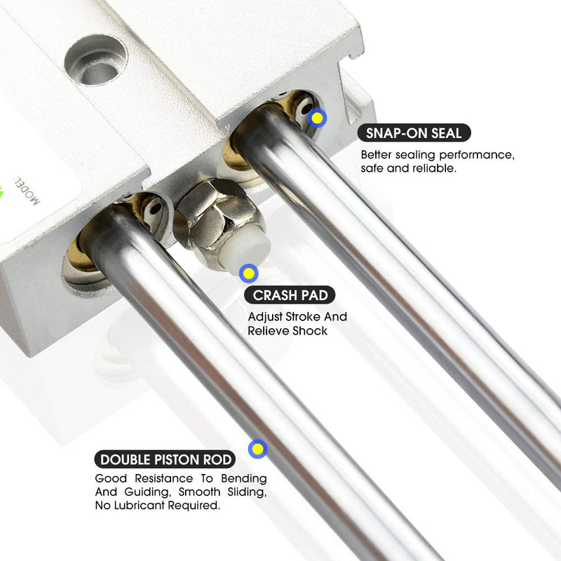 Tailonz Pneumatic 10mm Bore 50mm Stroke Double-Rod Double-Acting Aluminum Pneumatic Air Cylinder TN10-50 Bore:10mm Stroke:50MM - LeoForward Australia