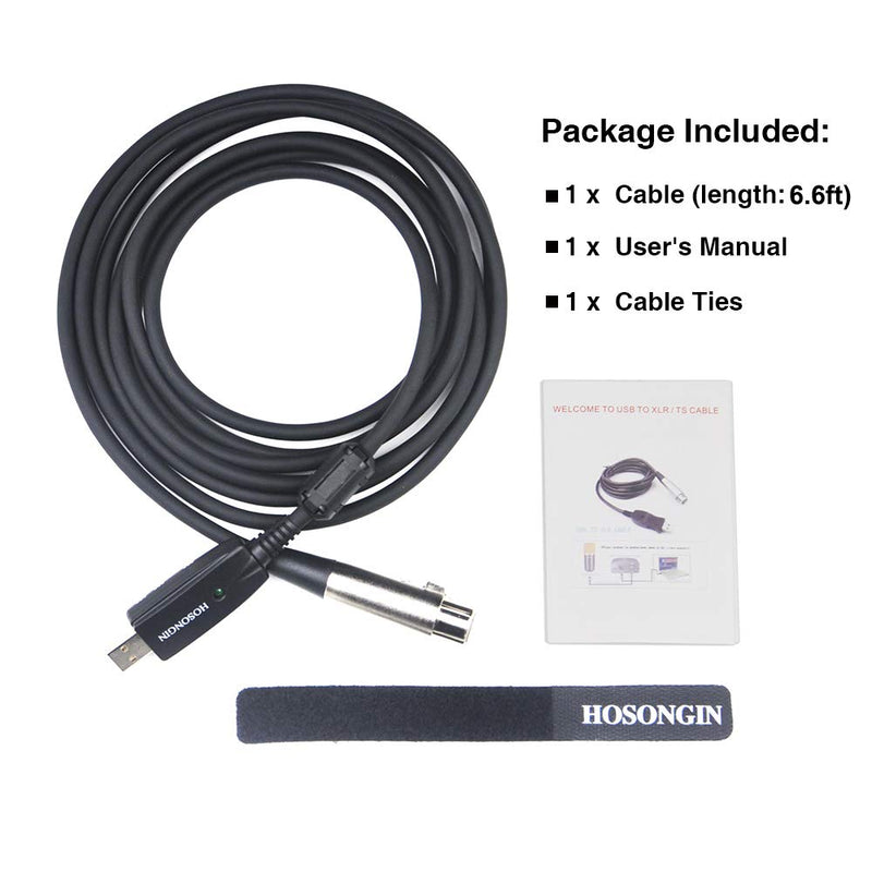  [AUSTRALIA] - USB Microphone Cable 6.6 Feet, HOSONGIN USB Male to XLR Female Mic Link Converter Cable Studio Audio Cable Connector Cords Adapter for Microphones or Recording Black PVC Jacket