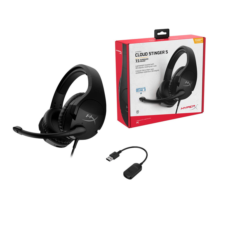  [AUSTRALIA] - HyperX Cloud Stinger S – Gaming Headset, for PC, Virtual 7.1 Surround Sound, Lightweight, Memory Foam, Soft Leatherette, Durable Steel Sliders, Swivel-to-Mute Noise-Cancelling Microphone, Black