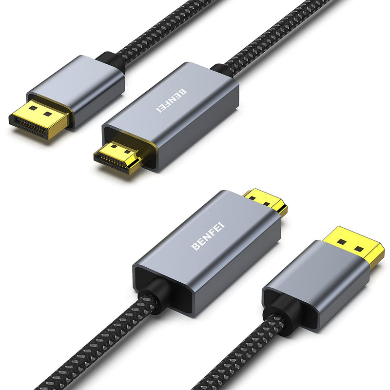  [AUSTRALIA] - BENFEI 2 Pack 4K DisplayPort to HDMI 6 Feet Cable[Aluminum Shell, Nylon Braided], DisplayPort to HDMI Uni-Direction Cable Compatible with HP, ThinkPad, AMD, NVIDIA, Desktop and More Grey