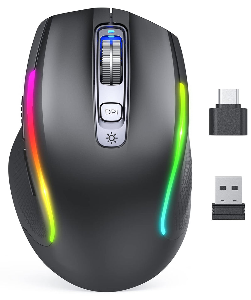  [AUSTRALIA] - Type C Wireless Mouse, Jiggler Mouse 2.4G USB C Cordless Quiet Rechargeable LED Dual Modes Computer Mice Mover Undetectable Keeps Computer Awake for PC, MacBook and All Type C Devices-Black Black