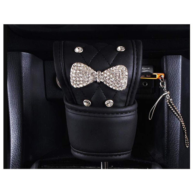  [AUSTRALIA] - Siyibb Leather Car Gear Shift Knob Cover with Bling Bowknot Decor - Black Black 1