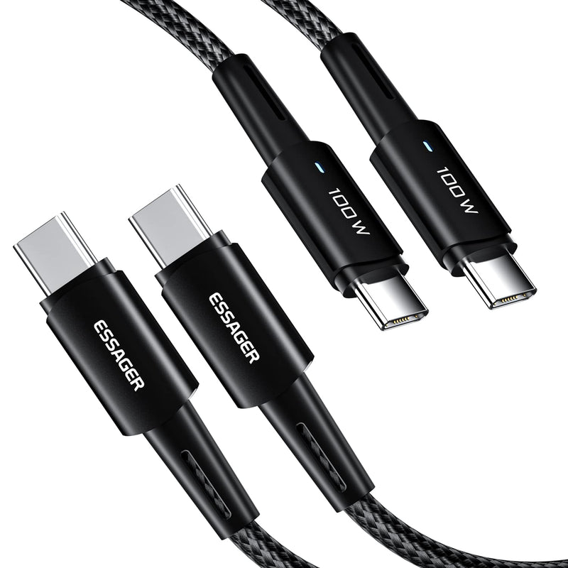  [AUSTRALIA] - USB C to USB C Cable 100W, Essager 6.6ft Type C to Type C Cable 5A Super Fast Charging USB C Cable Compatible with MacBook Pro 2021, iPad Pro 2021, Galaxy S21 (2 Pack) 2