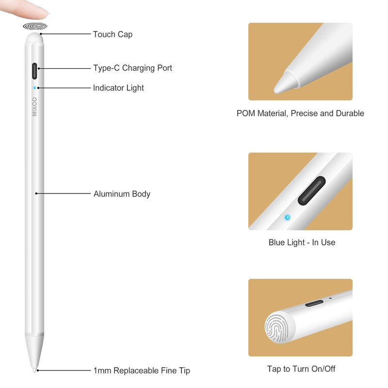 Stylus Pen with Palm Rejection for iPad - Mixoo Fine Tip Active Stylus iPad Pencil with Replaceable Tip for (2018-2020) Apple iPad Pro 11 & 12.9 inch/iPad 7th Gen/iPad 6th Gen/iPad Mini 5/iPad Air 3 - LeoForward Australia