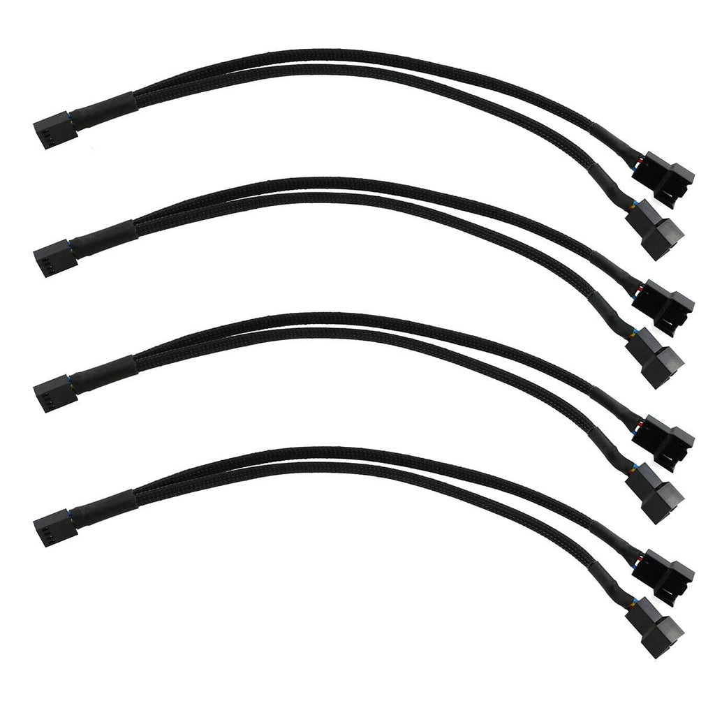  [AUSTRALIA] - E-outstanding PWM Fan Y Splitter Cable 4PCS 4Pin Female to 2X 4Pin Male Black Sleeved Fan Power Extension Cable Adapter Cable 27cm/10.5 inches