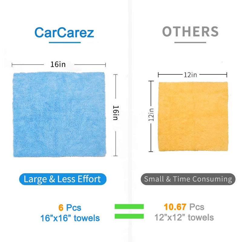  [AUSTRALIA] - Carcarez Microfiber Towels for Cars, Car Drying Wash Detailing Buffing Polishing Towel with Plush Edgeless Microfiber Cloth, 450 GSM 16x16 in. Pack of 6