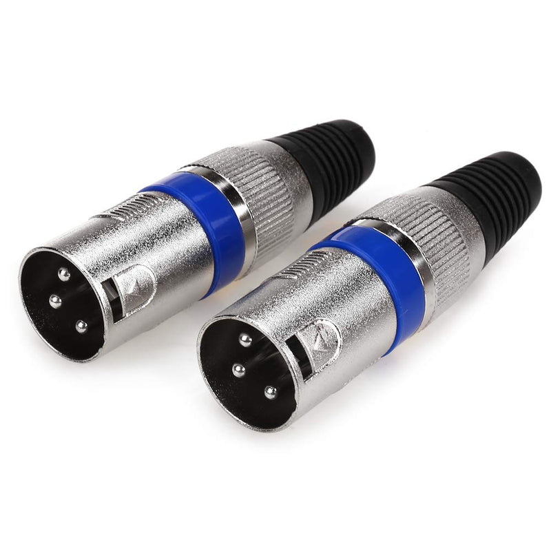  [AUSTRALIA] - NANYI XLR Plug, XLR 3 Pin Male Plugs Audio Mic Microphone Connector, Silver Housing Blue Circle - 2 Pack Male-Plug-2P