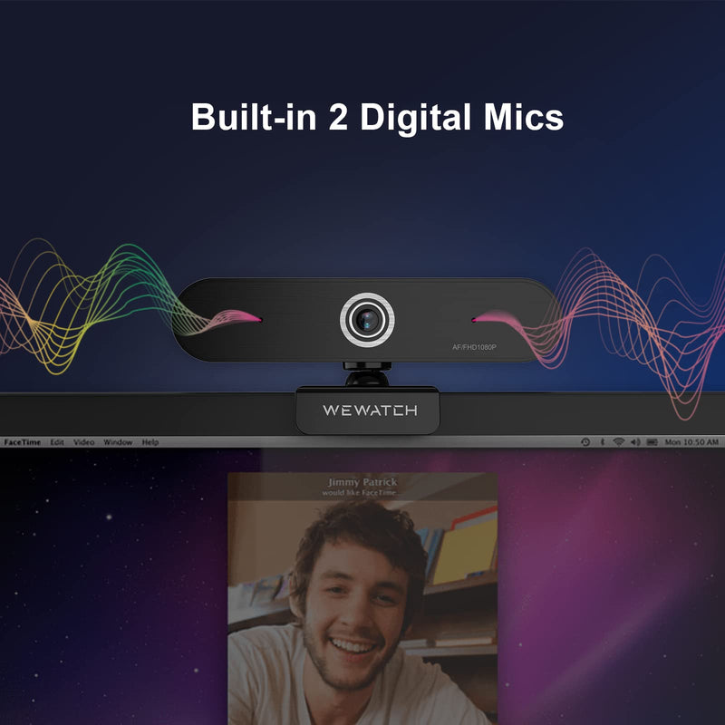  [AUSTRALIA] - 1080P Webcam, WEWATCH PCF2 Web Camera with 2 Microphone, Auto Focus Webcams, Plug & Play USB Webcam, Low Light Correction,Auto Exposure Control for Live Streaming/Video Conference, Zoom/Skype/FaceTime PCF2 Webcams with 2 Microphone