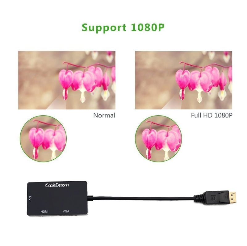 CABLEDECONN Multi-Function Displayport Dp to HDMI/DVI/VGA Male to Female 3-in-1 Adapter Converter Cable DisplayPort to HDMI VGA DVI - LeoForward Australia