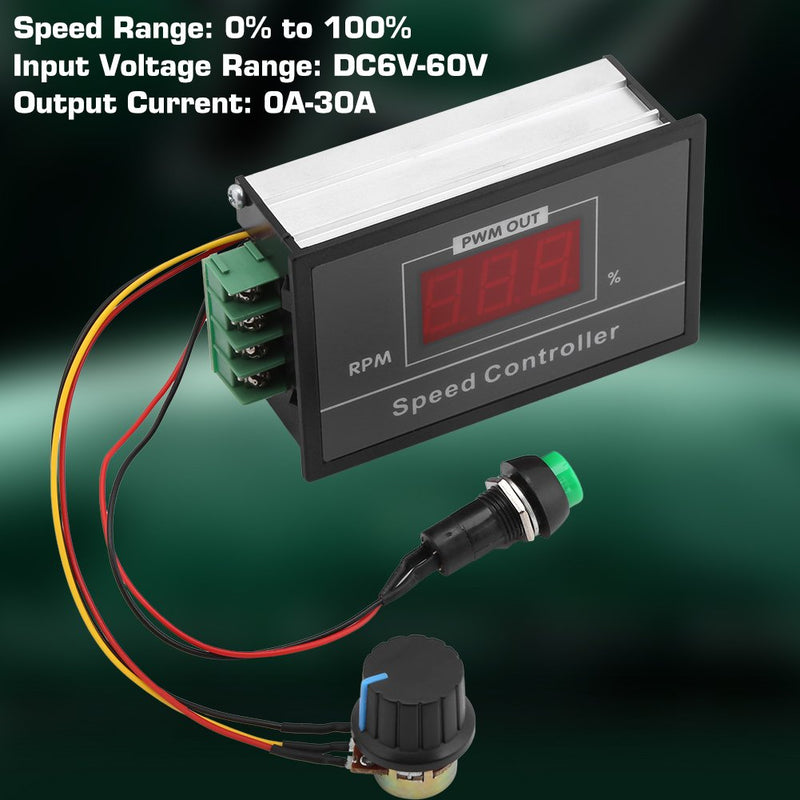  [AUSTRALIA] - Motor Speed Controller with Start Stop Switch DC 6-60V 12V 24V 36V 48V 30A PWM DC Stepless Controller (PWM) Speed Adjustable