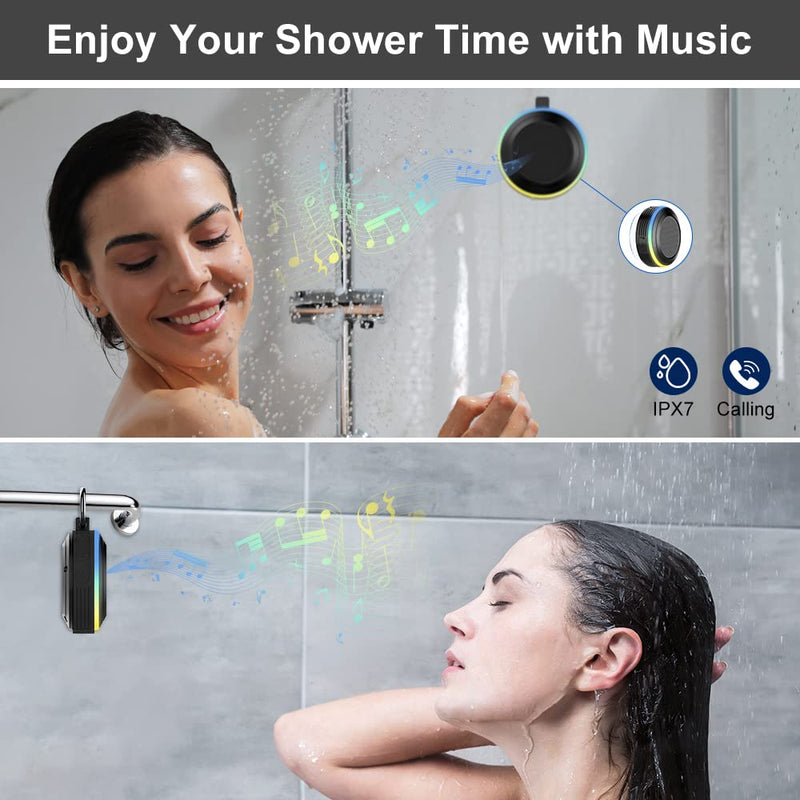  [AUSTRALIA] - Bluetooth Shower Speaker, Geryst Portable Speaker with Subwoofer, IPX7 Waterproof Wireless Speaker, Mini Speaker Stereo with Suction Cups Hook for Beaches, Hiking, Camping, Swimming, Pool Parties Black