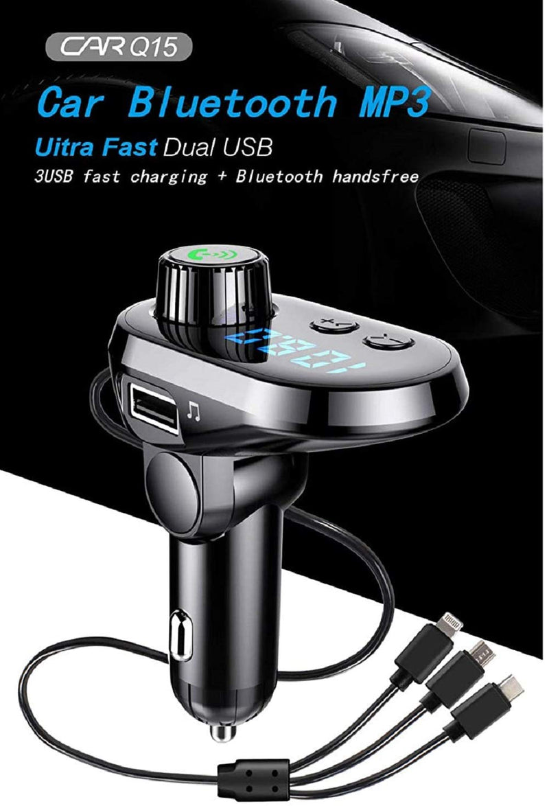  [AUSTRALIA] - BASERY Radio FM Transmitter Bluetooth5.0, Multifunctional Handsfree Car Kit Adapter with iPhone & Android Cellphone Charger Type C Cable, TF Card, USB Flash Disk MP3 Player for Car (Black)