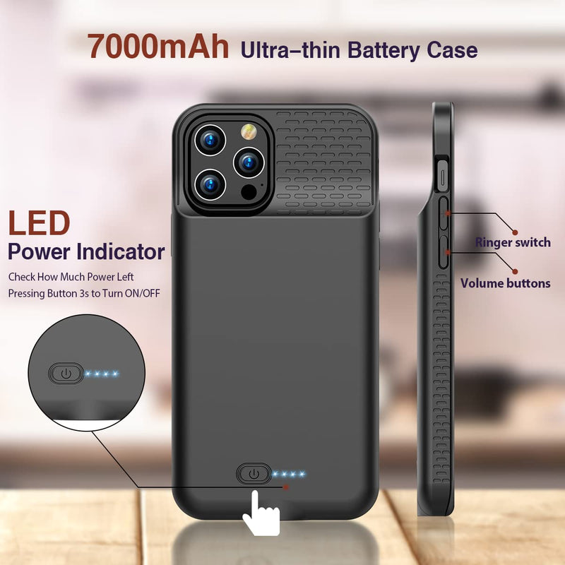  [AUSTRALIA] - Battery Case for iPhone 12/12 Pro Charging Case, Real 7000mAh Rechargeable Smart Extended Charger Case, Ultra-Slim Portable Protective iPhone 12 Power Bank with Lightning Cable (6.1-inch)