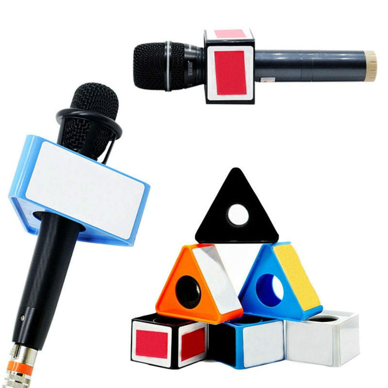  [AUSTRALIA] - Aysekone Portable White ABS Injection Molding Triangular Cube Shaped Interview Mic Microphone Logo Flag Station