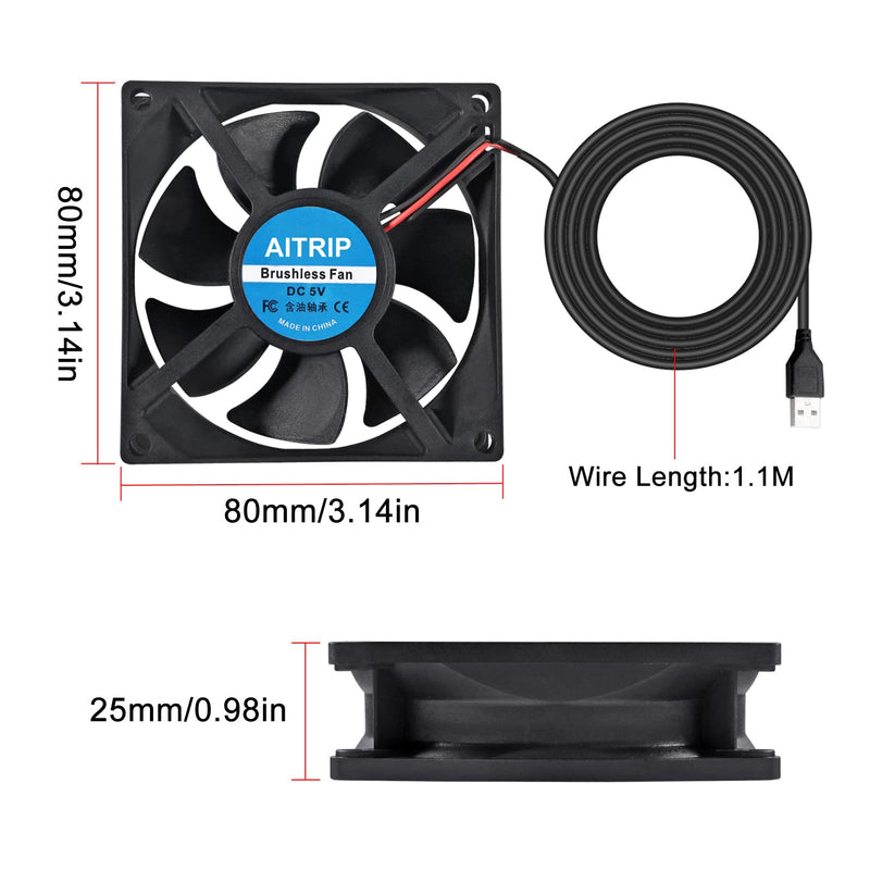  [AUSTRALIA] - AITRIP 2PCS 80mm USB Fan 5V Brushless 8025 80x25mm for Cooling DIY PC Computer Case 3D Printer CPU Cooler Radiators 5V USB