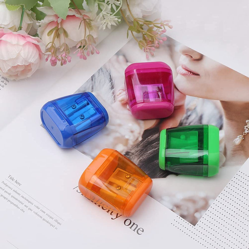  [AUSTRALIA] - Pencil Sharpeners, 4 Pcs Pencil Sharpener Manual Double Holes Pencil Sharpener with Lid Colored Pencil Sharpener for Kids, Portable Compact Pencil Sharpeners for School Office Home Art Supply